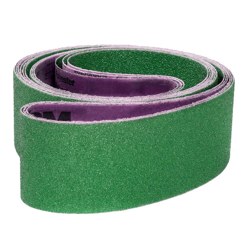green ceramic-alumina sanding belts on white background